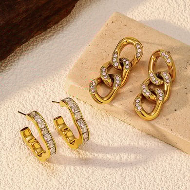 1 Paar unregelmäßig geformte Tropfenohrringe aus Edelstahl in Goldfarbe h5 Bild2