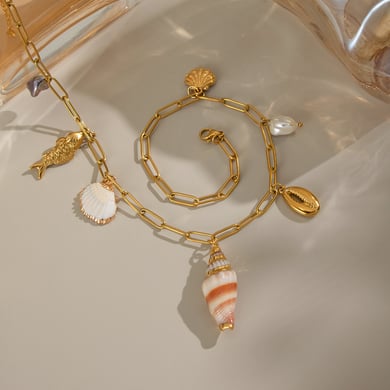 1 stuk schelp roestvrijstalen goudkleurige hangerketting h5 Afbeelding3