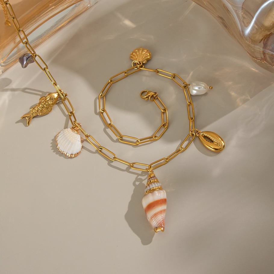 1 stuk schelp roestvrijstalen goudkleurige hangerketting Afbeelding3
