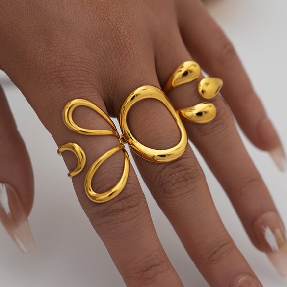 1 Piece Irregular Shape Hollowed-out Stainless Steel  Women‘s Minimalist Rings 2