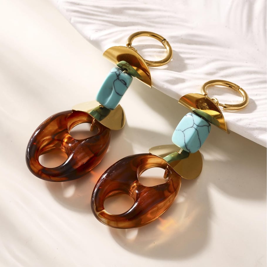 1 Pair Retro Irregular Oval Shape Stainless Steel Gold Color Women's Drop Earrings Picture6