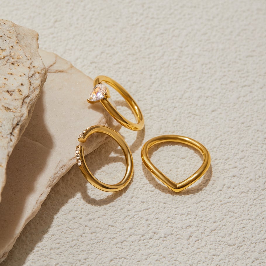 Bague minimaliste irrégulière en acier inoxydable couleur or, série simple, 1 pièce Image7