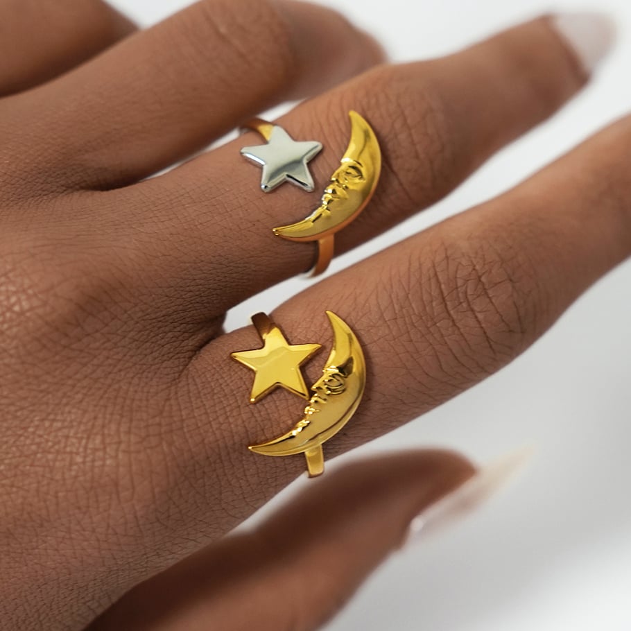 1 Piece Simple Casual Moon Stainless Steel  Gold Color  Statement Rings Picture5