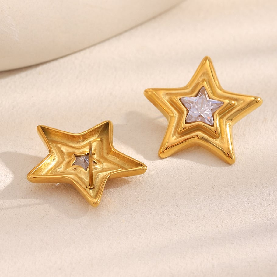 1 Paar einfache klassische Stern-Ohrstecker aus Edelstahl in Goldfarbe für Damen Bild3