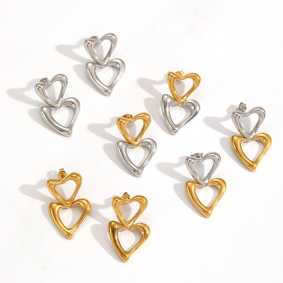 1 Pair Ins Style Heart Stainless Steel Drop Earrings Picture3
