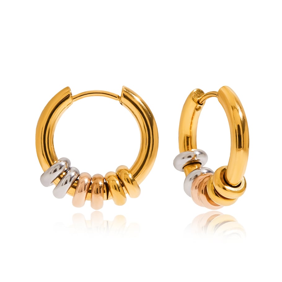 1 Pair Modern Annular Stainless Steel Gold Color Women's Hoop Earrings 