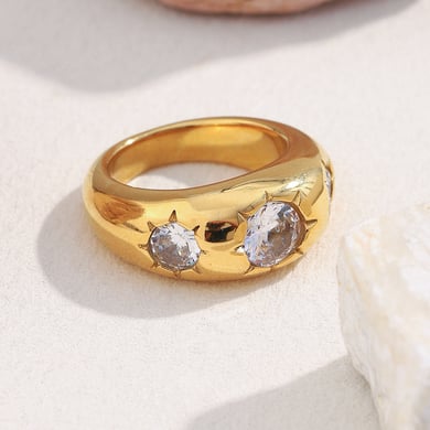 1 Piece Glamorous Round Stainless Steel Gold Color Gemstone Rings h5 Picture5