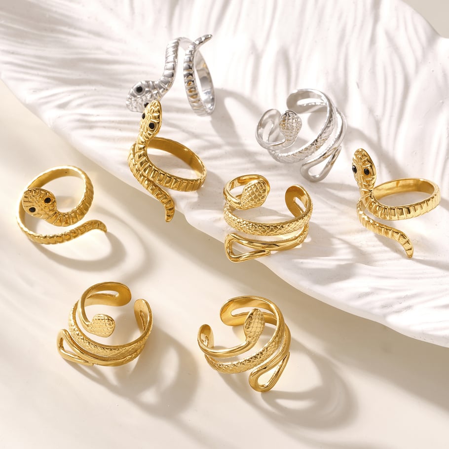 1 Piece Classic Snake Stainless Steel Gold Color Statement Rings Picture7
