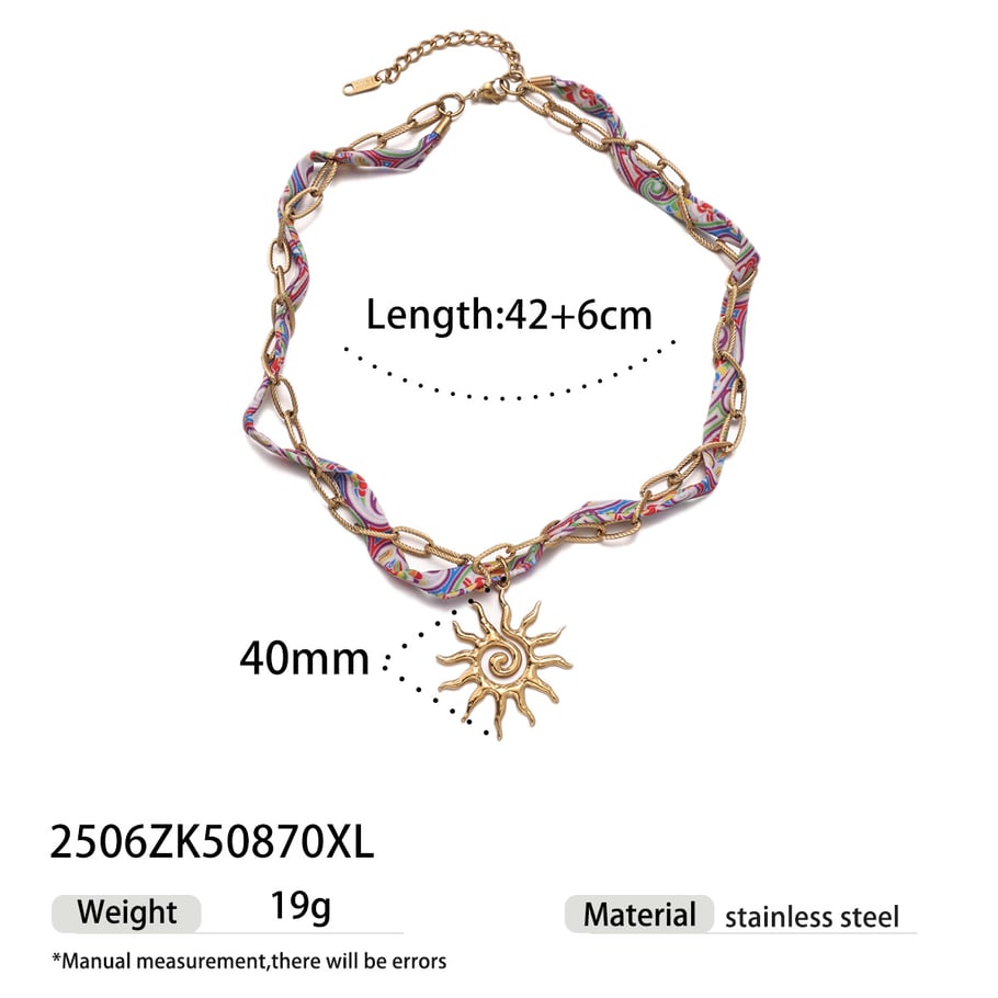 1 Piece Retro Heart Stainless Steel Gold Color Fabric Pendant Necklace 