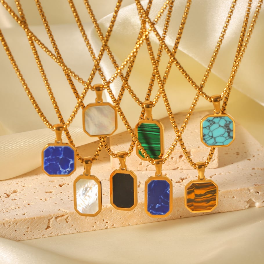 1 Piece Simple Series Daily Rectangle Stainless Steel Natural Stone Women's Pendant Necklaces h5Picture3