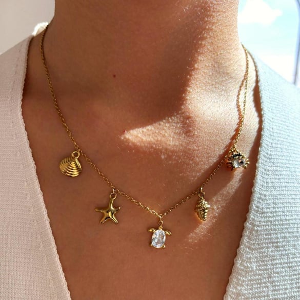1 Piece Oceanic Stainless Steel Gold Color Pendant Necklace