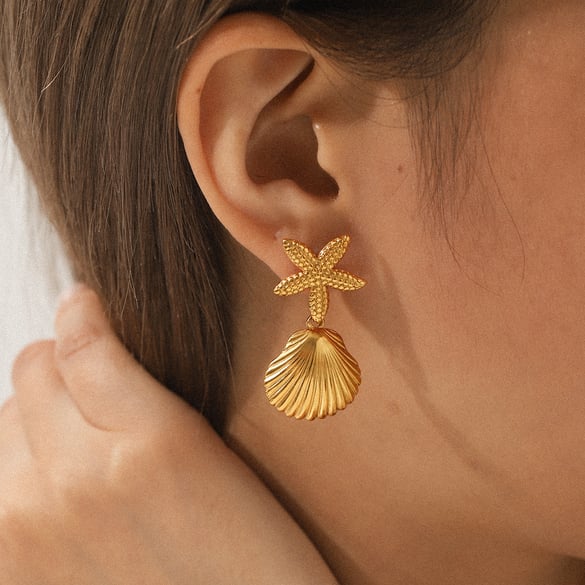1 Pair Starfish Stainless Steel Gold Color Women's Stud Earrings