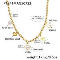 P1241-Collana multiaccessorio con fiore dorato 42+5cm Immagine5