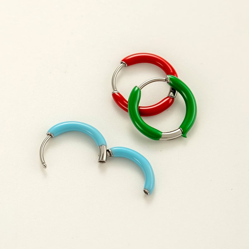 1 Piece Bright-colored Circle Stainless Steel Women's Hoop Earrings h5Picture4