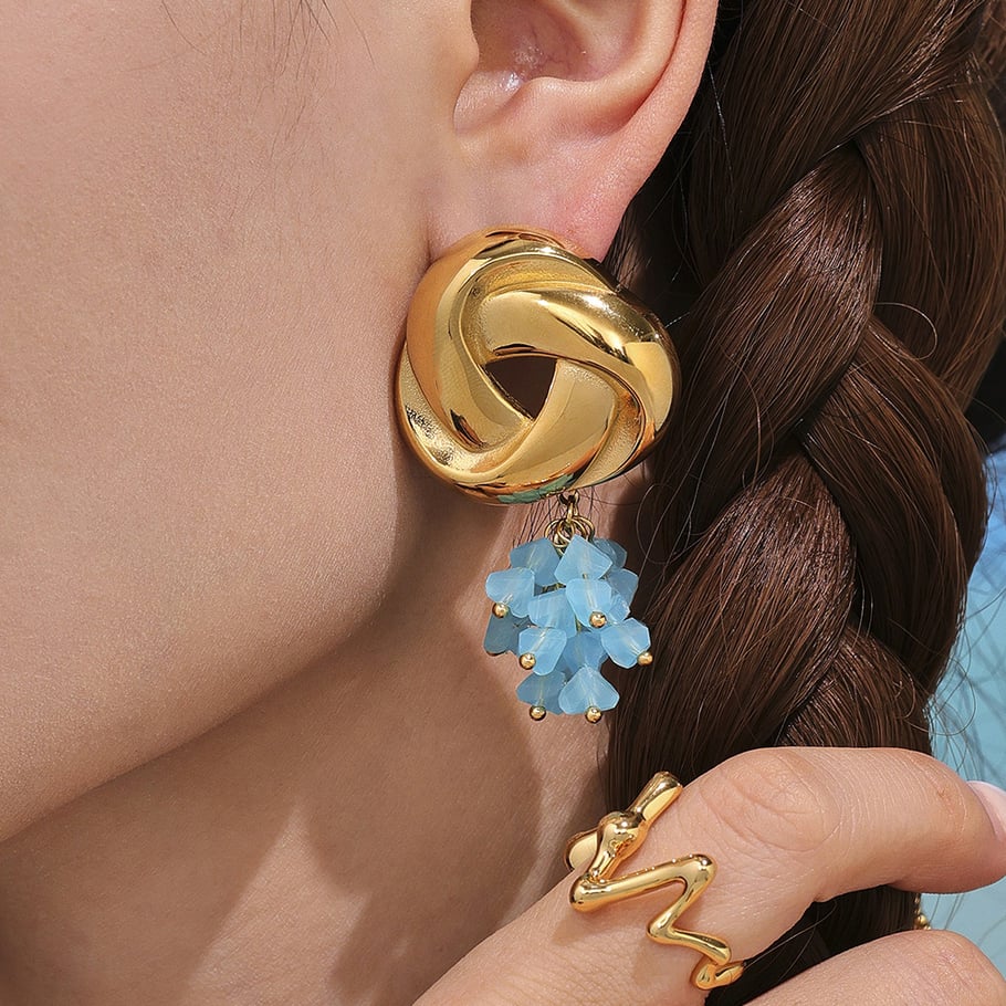 1 Pair Romantic Tassel Stainless Steel Gold Color Glass Women's Drop Earrings Picture4