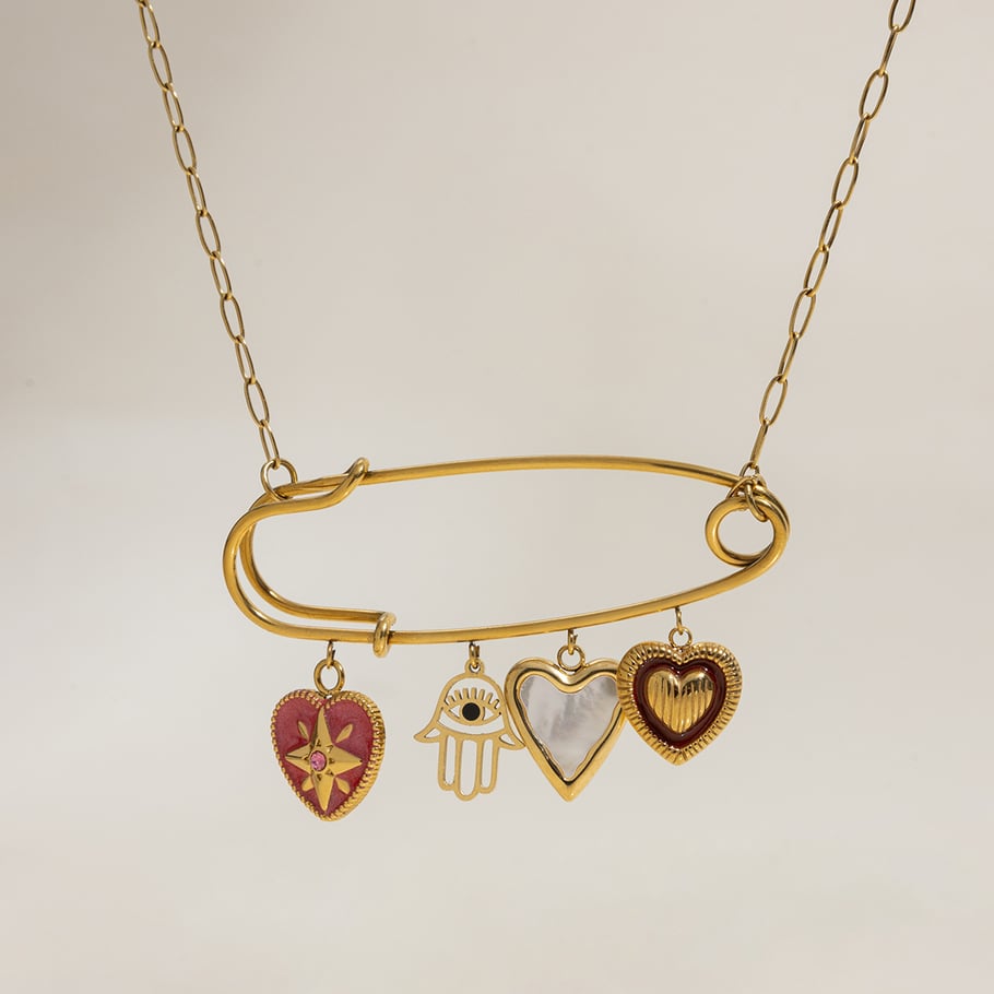 Collier avec pendentif en forme de cœur en acier inoxydable doré pour femme, 1 pièce Image8