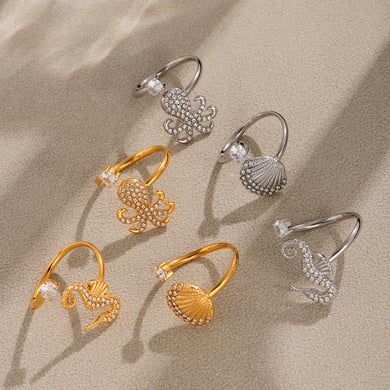 1 Piece Vacation Sea Horse Stainless Steel Gold Color Statement Rings h5 Picture5