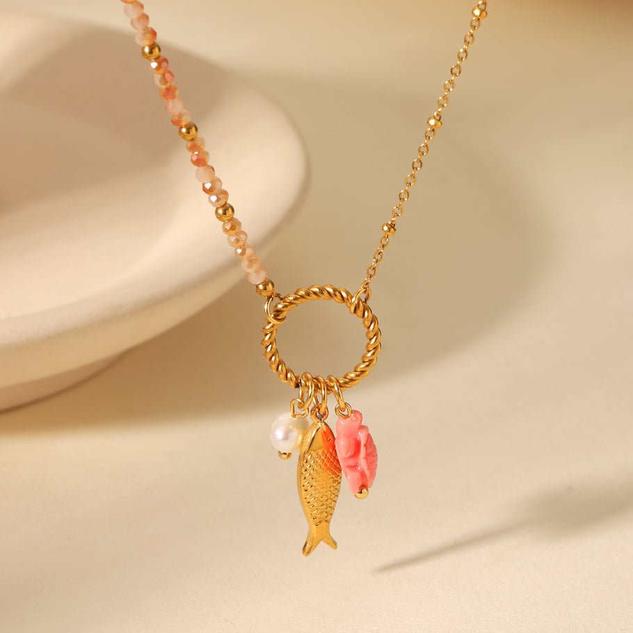 1 par de collares colgantes sencillos de acero inoxidable dorados con forma de tortuga para mujer Imagen5
