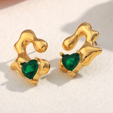 1 Pair Luxurious Series Heart Shape Stainless Steel Gold Color Women's Stud Earrings h5 Picture3