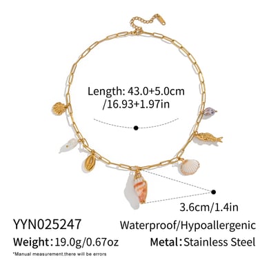1 stuk schelp roestvrijstalen goudkleurige hangerketting h5 