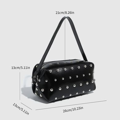Bolso de mano de PU con remaches de color sólido estilo hip-pop/rock para mujer, 1 pieza h5 