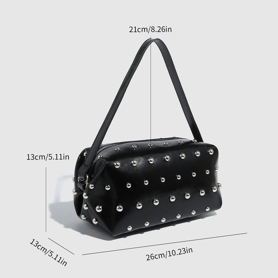 Bolso de mano de PU con remaches de color sólido estilo hip-pop/rock para mujer, 1 pieza 