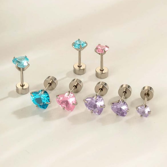 1 Piece Stainless Steel Heart Zircon Piercing Earring 2