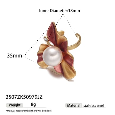 1 Piece Romantic Flower Stainless Steel Statement Ring h5 
