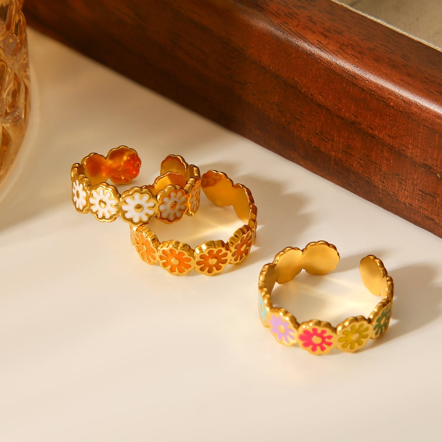 1 Piece Daily Daisy Stainless Steel Gold Color Statement Rings Picture6