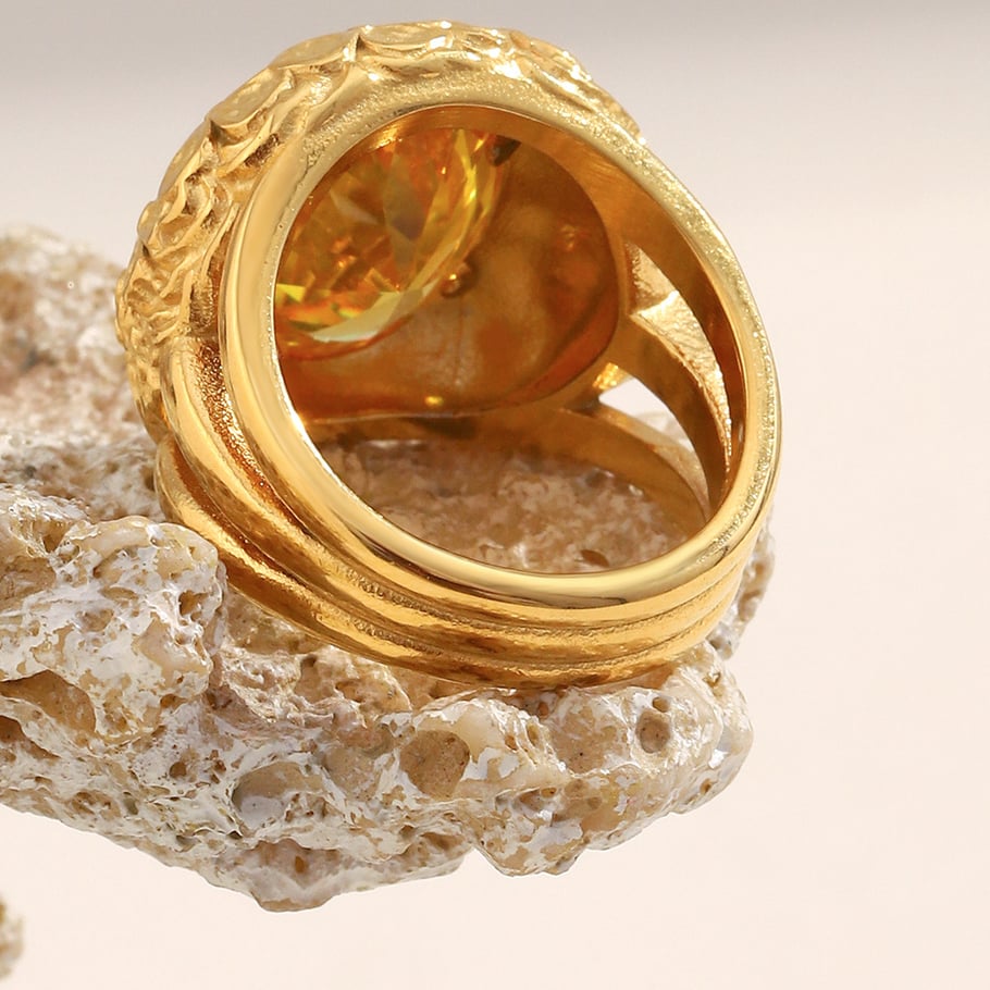 1 Piece Luxurious Retro Flower Stainless Steel Gold Color Statement Ring Picture3