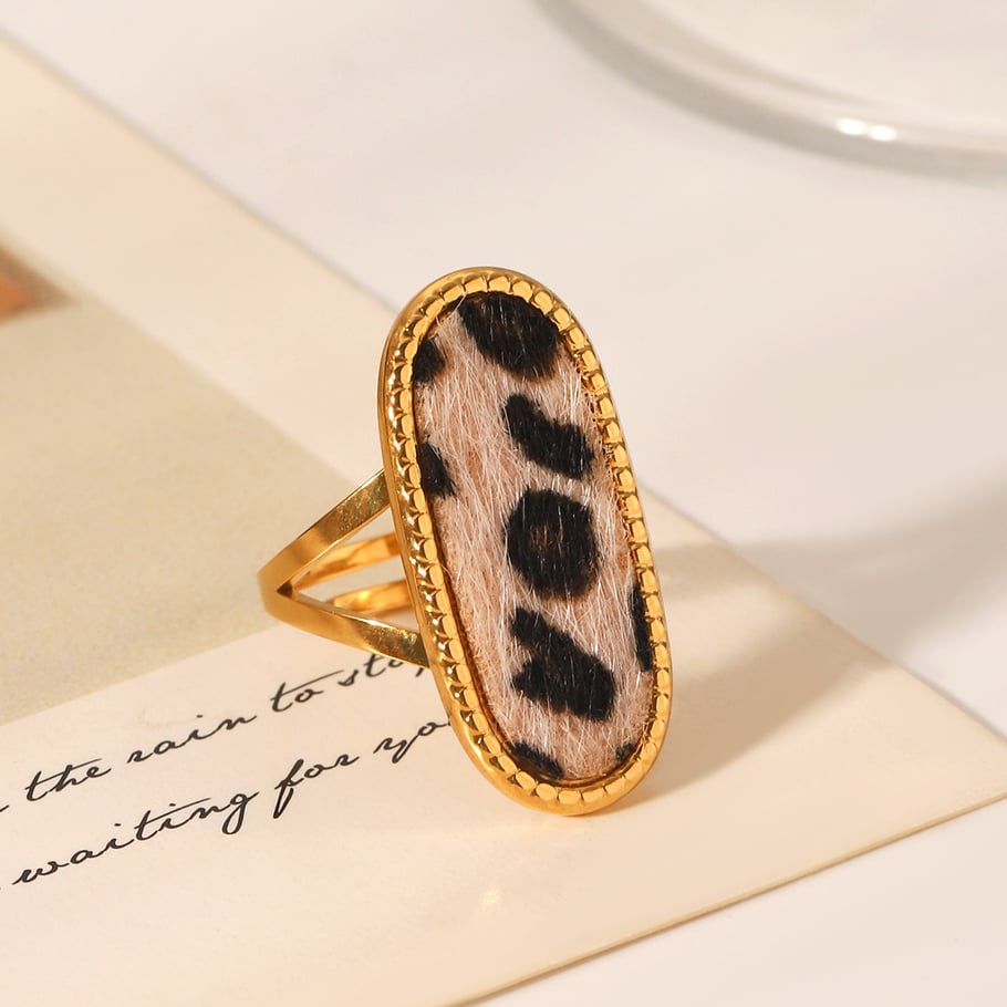 1 Pair Simple Series Daily Leopard Print Stainless Steel  Statement Rings Picture5