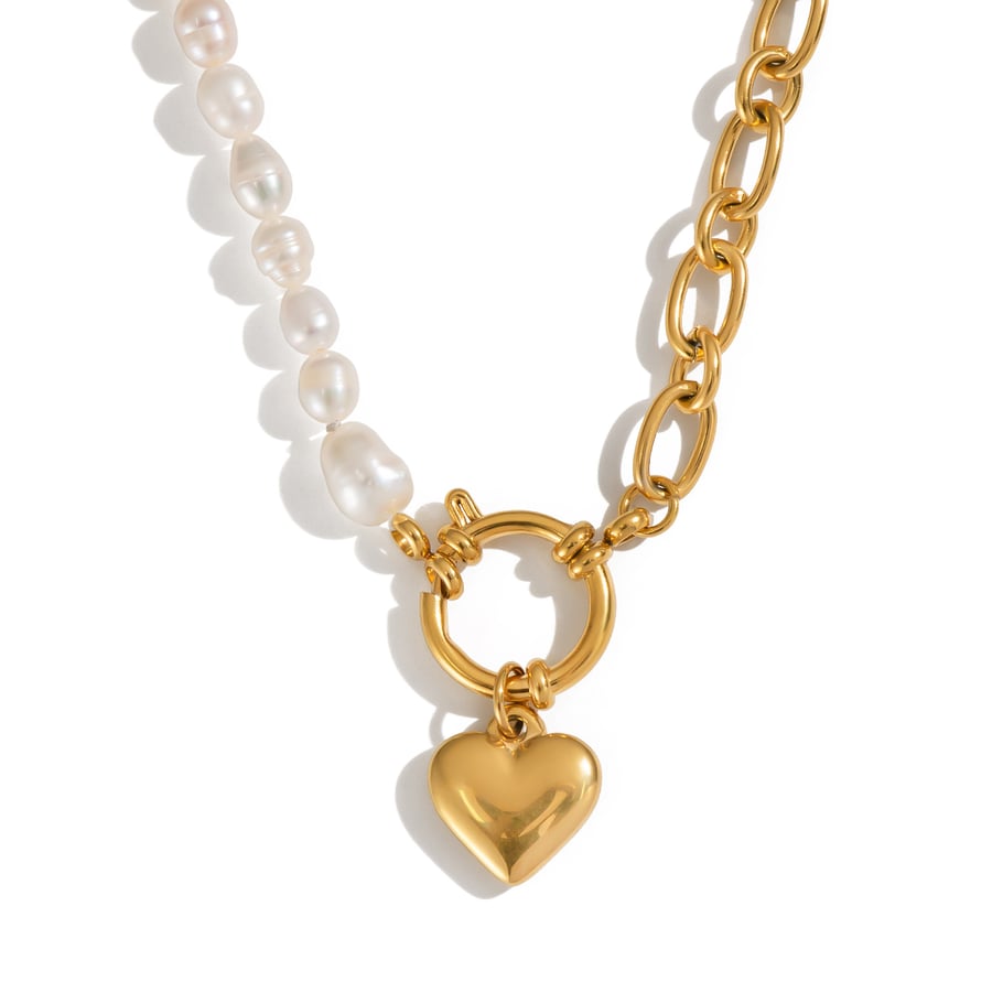 Collana con perle in acciaio inossidabile a forma di cuore, 1 pezzo Immagine6