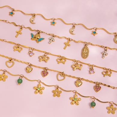Pulseras con dijes de flores exquisitas de acero inoxidable color dorado para mujer, 1 pieza h5 Imagen6