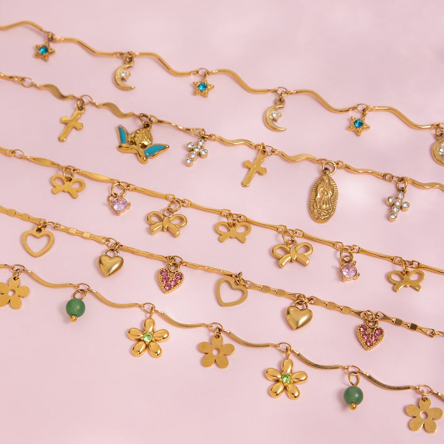 Pulseras con dijes de flores exquisitas de acero inoxidable color dorado para mujer, 1 pieza Imagen6