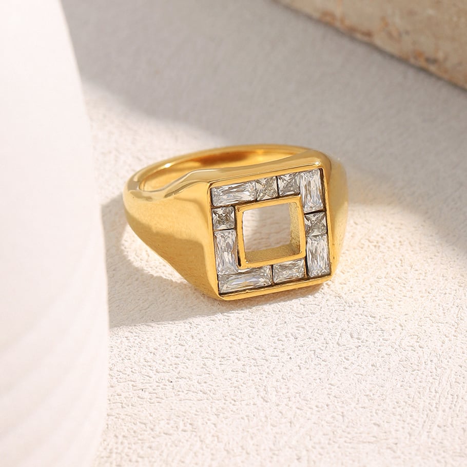 1 Piece Luxurious Series Daily Rectangular Stainless Steel Gold Color Statement Rings Picture6
