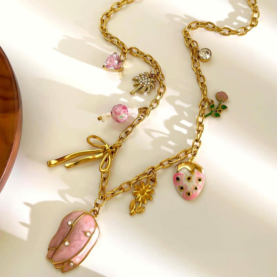 Collana con ciondolo a forma di fiore in acciaio inossidabile color oro, 1 pezzo Immagine5