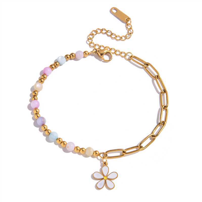 Bracelet à breloques pour femme en acier inoxydable couleur or avec fleur délicate, 1 pièce 