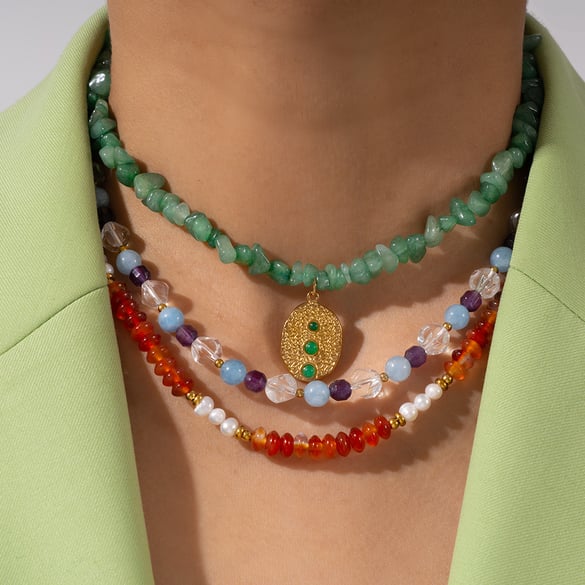 1 Piece Ethnic Series Elegant Beads Gold Color Women's Beaded Necklaces
