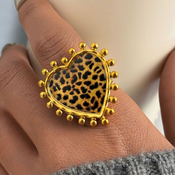 1 Piece Simple Daily Heart Leopard Print Stainless Steel  Statement Rings 2