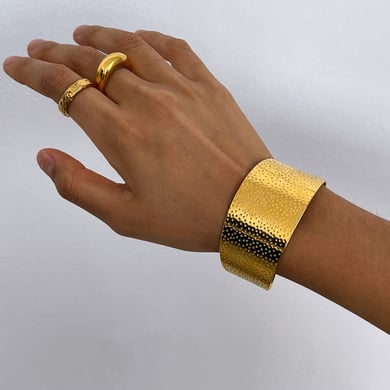 1 stuk ontwerpbare hoogwaardige textuur roestvrij staal goudkleurige damesarmbanden h5 Afbeelding4
