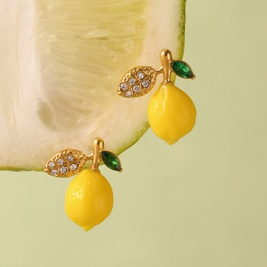 1 Pair Natural Lemon Stainless Steel Gold Color Women's Drop Earrings h5 Picture3