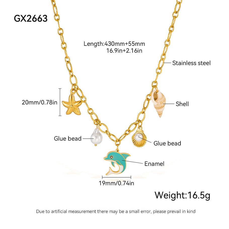 1 Piece Retro Starfish Stainless Steel Gold Color Women's Pendant Necklaces Picture2