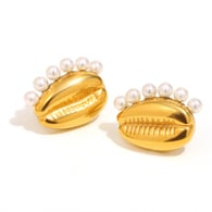 Imitation Tooth Pearl Earrings-Gold 