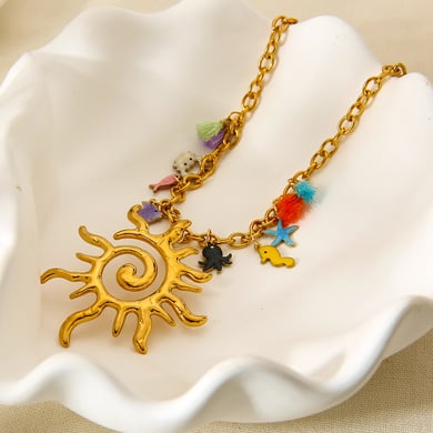 1 pezzo di collana con ciondolo da donna in acciaio inossidabile a forma di pesce con sole per le vacanze di lusso h5 Immagine4