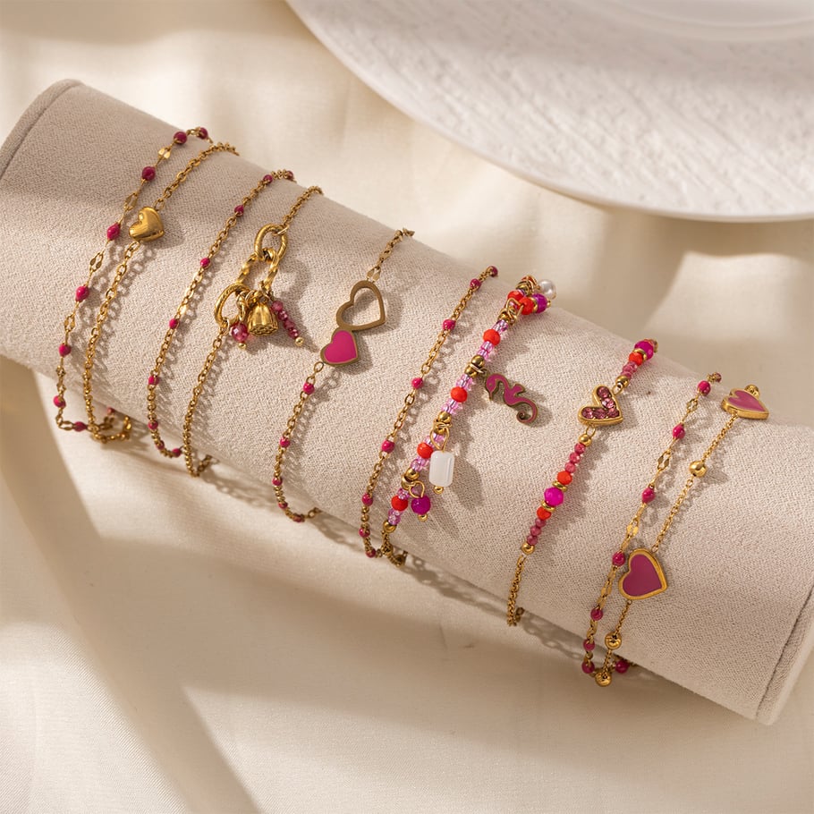 1 Stück Charm-Armband aus Edelstahl der Romantischen Serie „Sweet Heart“ in Goldfarbe Bild2
