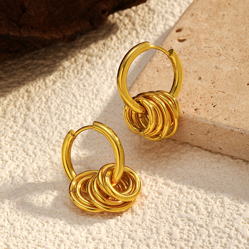 1 paio di orecchini pendenti semplici in acciaio inossidabile color oro Immagine3