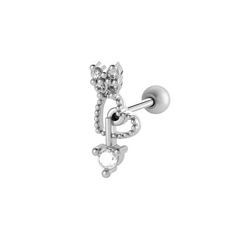 1 Piece Butterfly Copper Gold Color Zircon Piercing Earring 