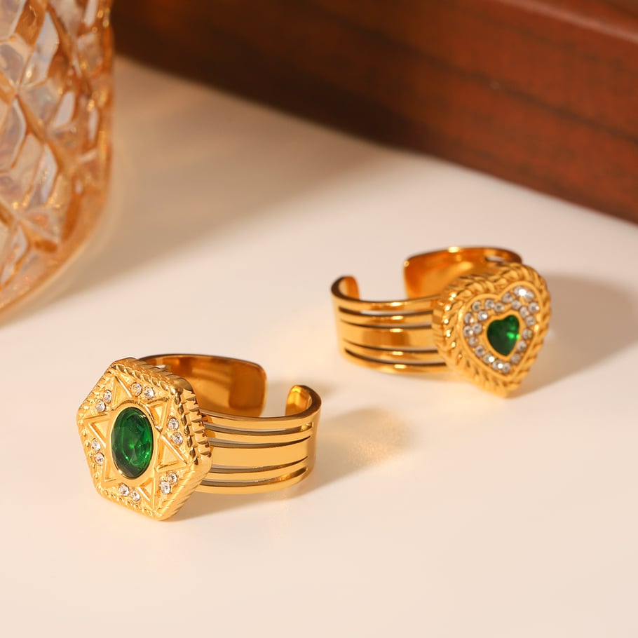 1 par de anillos de acero inoxidable con diseño de corazón de la serie Simple Imagen7
