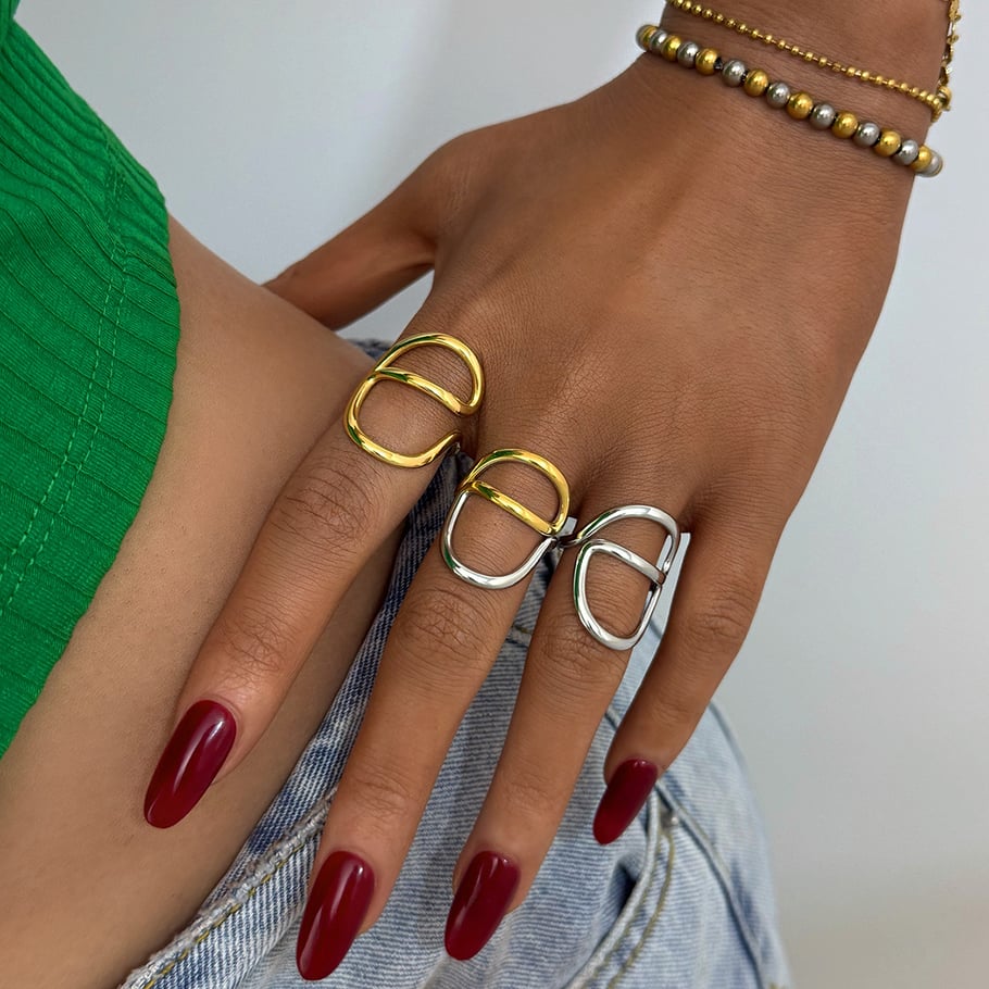 Anillos llamativos de acero inoxidable dorados con forma irregular informal de 1 pieza Imagen7