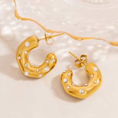 1 Pair C-shape Stainless Steel  Gold Color Hoop Earrings h5 Picture5